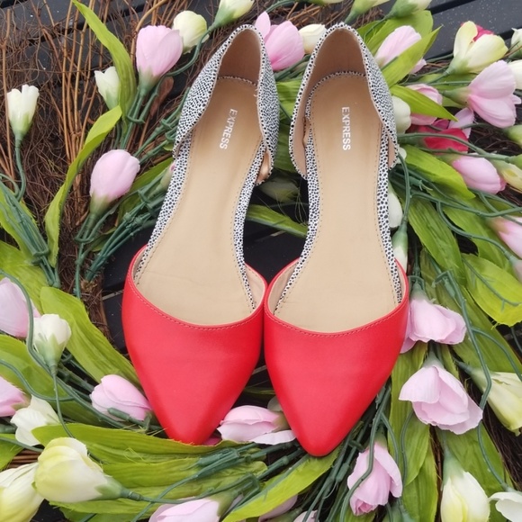 Express Shoes - Express|Red & Spotted D'orsay Flats| 8.5|